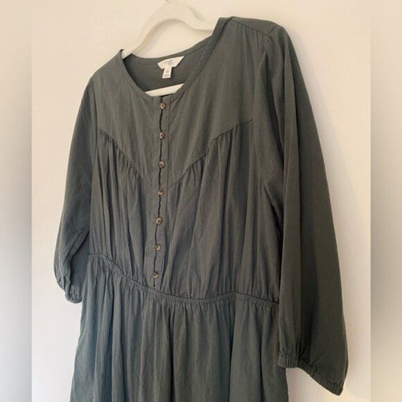 Terra & Sky Forest Green Button Front 100% Cotton Dress Size 0X/14W - Picture 5 of 6